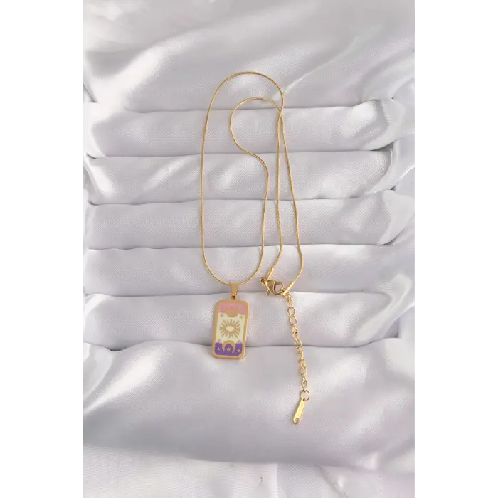 316L Çelik Gold Renk Karışık Mineli Ay Figür Tarot Kolye 5886