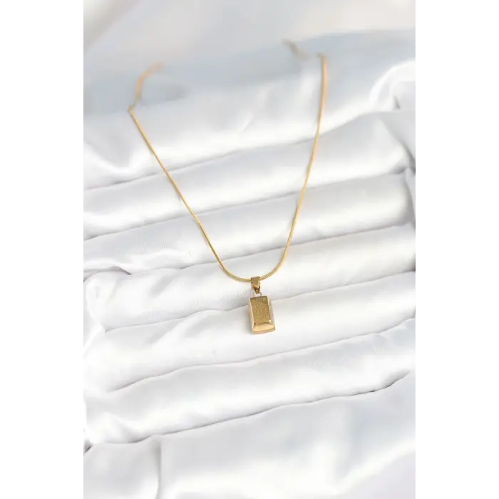 316L Çelik Gold Renk Mini Külçe Altın Model Kolye 5886