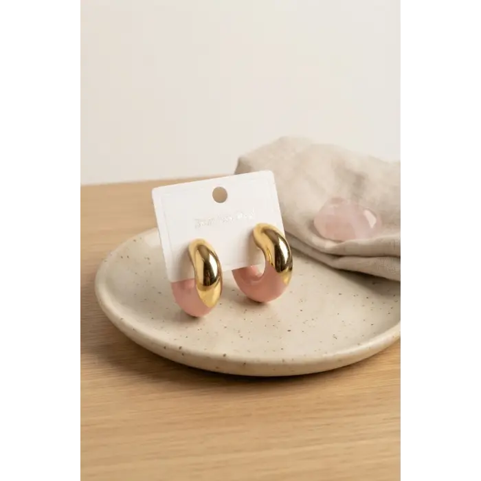 316L Çelik Gold Renk Pembe Halka Model Kadın Küpe