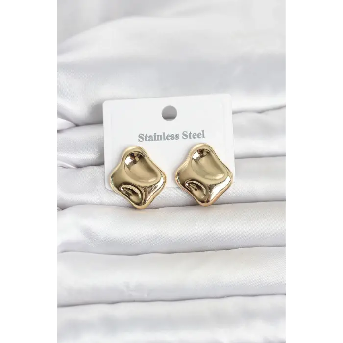 316L Çelik Gold Renk Plaka Model Kadın Küpe
