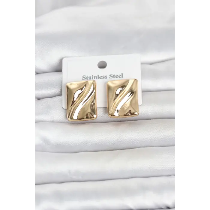 316L Çelik Gold Renk Plaka Model Kadın Küpe