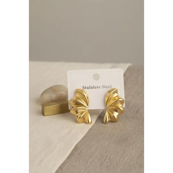 316L Çelik Gold Renk Vintage 3D Dalgalı Model Küpe