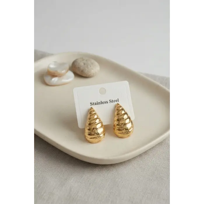 316L Çelik Gold Renk Vintage Damla Model Küpe