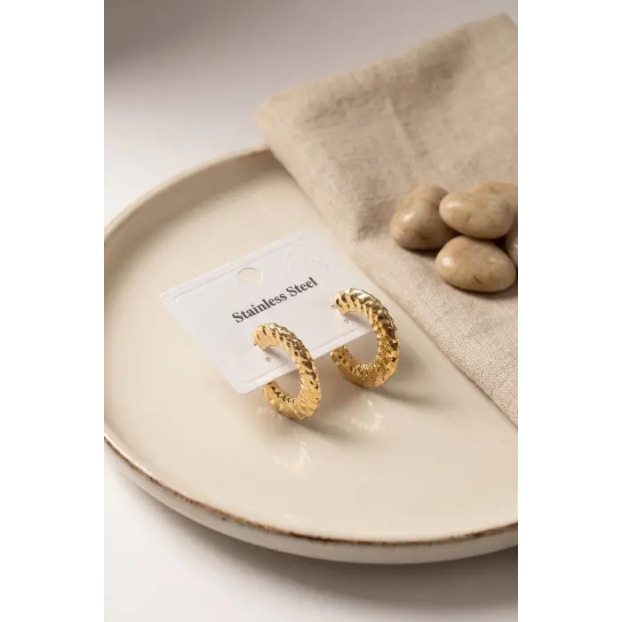 316L Çelik Gold Renk Yarım Halka Model Küpe