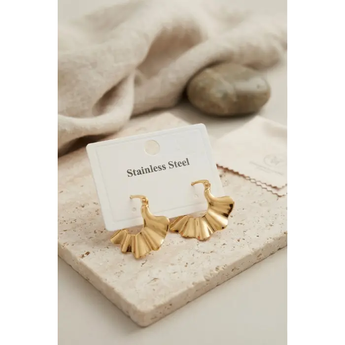 316L Çelik Gold Renk Yelpaze Model Küpe