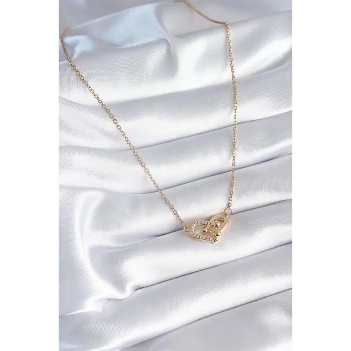 316L Çelik Gold Renk Zirkon Taşlı Model Kadın Kolye 5886