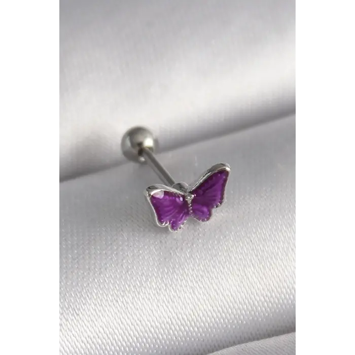 316L Çelik Gümüş Renk Mor Kelebek Model Tragus Piercing