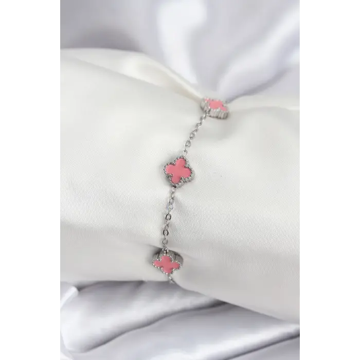 316L Çelik Gümüş Renk Pembe Baby Boy Yonca Kadın Bileklik