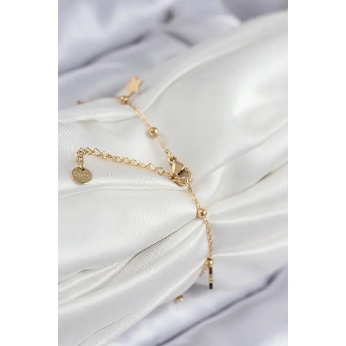 316L Çelik Sıralı Yonca Model Gold Renk Kadın Bileklik 5886