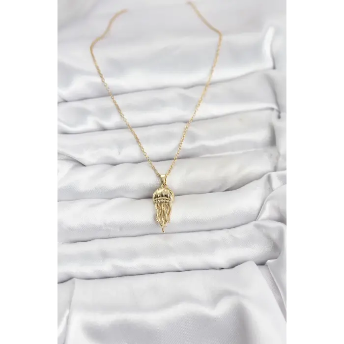 316L Çelik Zincir Gold Renk Deniz Anası Model Zirkon Taşlı Kadın Kolye