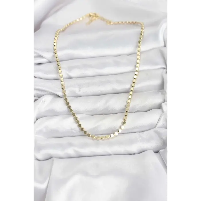 316L Çelik Zincir Gold Renk Ezme Zincir Model  45 cm Kadın Kolye