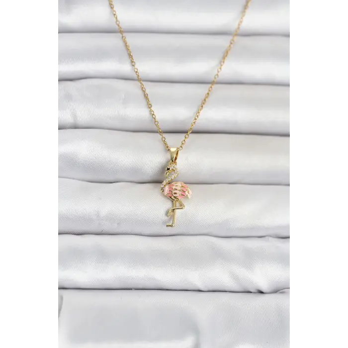 316L Çelik Zincir Gold Renk Flamingo Model Kadın Kolye