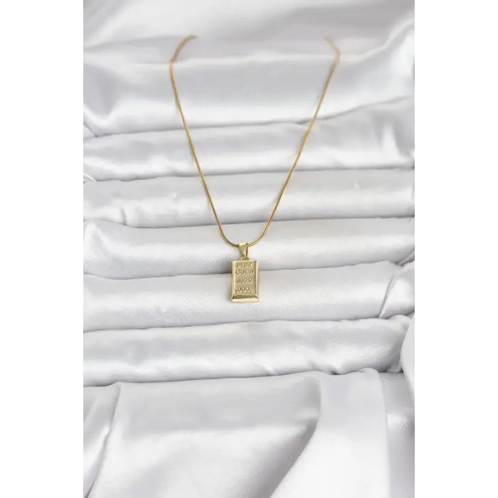 316L Çelik Zincir Gold Renk Külçe Altın Model Kadın Kolye