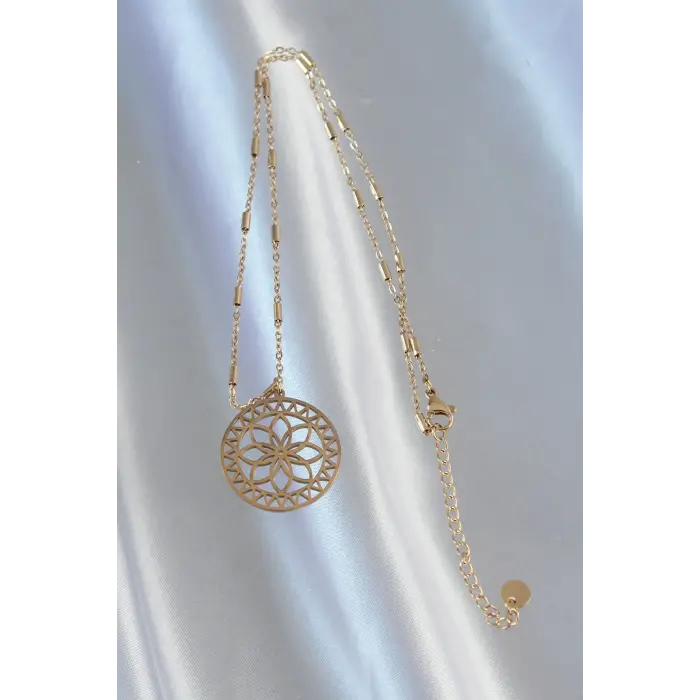 316L Çelik Zincir Gold Renk Lotus Model Kolye