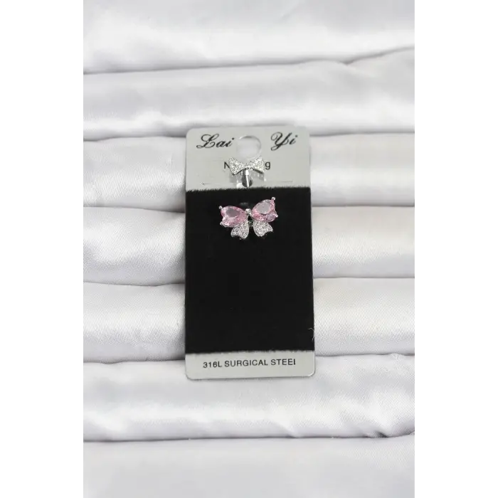 316L Cerrahi Çelik Pembe Fiyonk Model Göbek Piercing