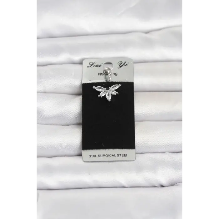 316L Cerrahi Çelik Zirkon Taşlı Göbek Piercing