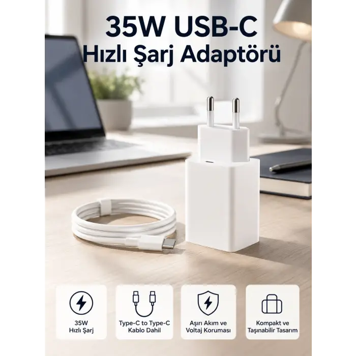 35W USB-C Hızlı Şarj Adaptörü Type-C to C Kablo Seti