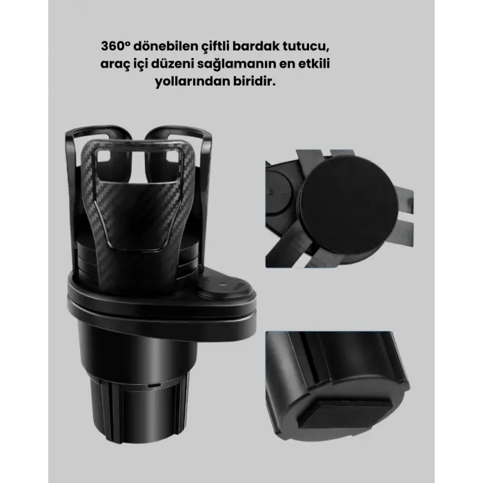 360° Döner Çiftli Bardak Tutucu ve Kablosuz Ambiyans LED Işık Araç Seti