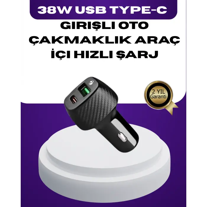 38W Çift Çıkışlı Araç Şarj Cihazı – Type-C ve USB PD Destekli
