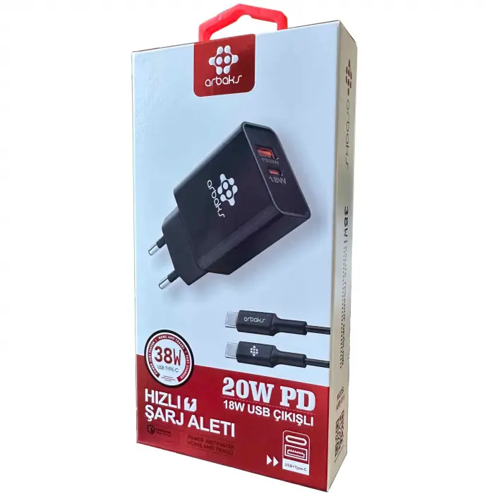 38WPD / USB + PD Kablo Şarj Aleti Arbaks ARB-015T