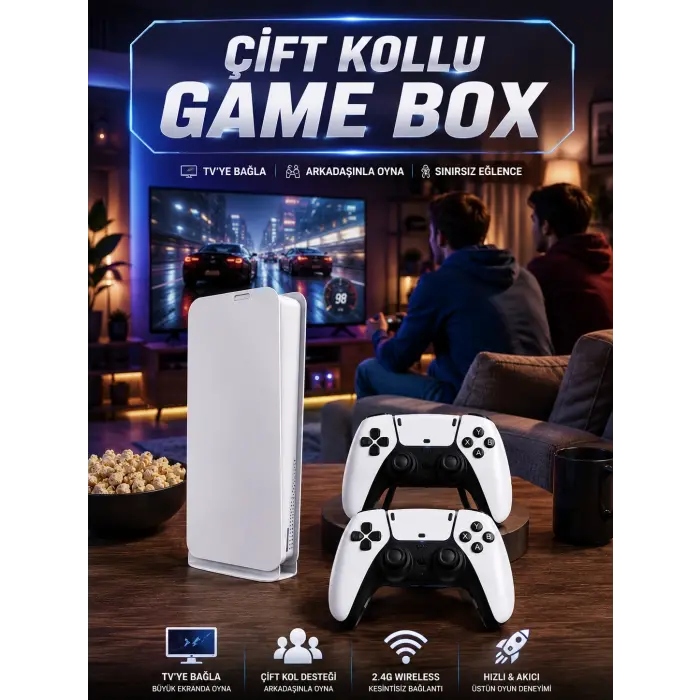 3D Çift Oyun Kollu 4K HD Ekran Nostaljik 20.000 Oyunlu Beyaz Game Box