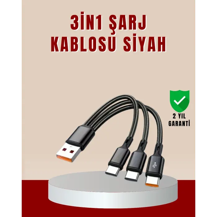 3’ü 1 Arada Hızlı Şarj Kablosu – iOS Android Type-C Uyumlu