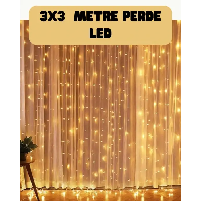 3x3 Metre Perde LED Işık Sıcak  Şelale Tasarım Dekoratif Aydınlatma