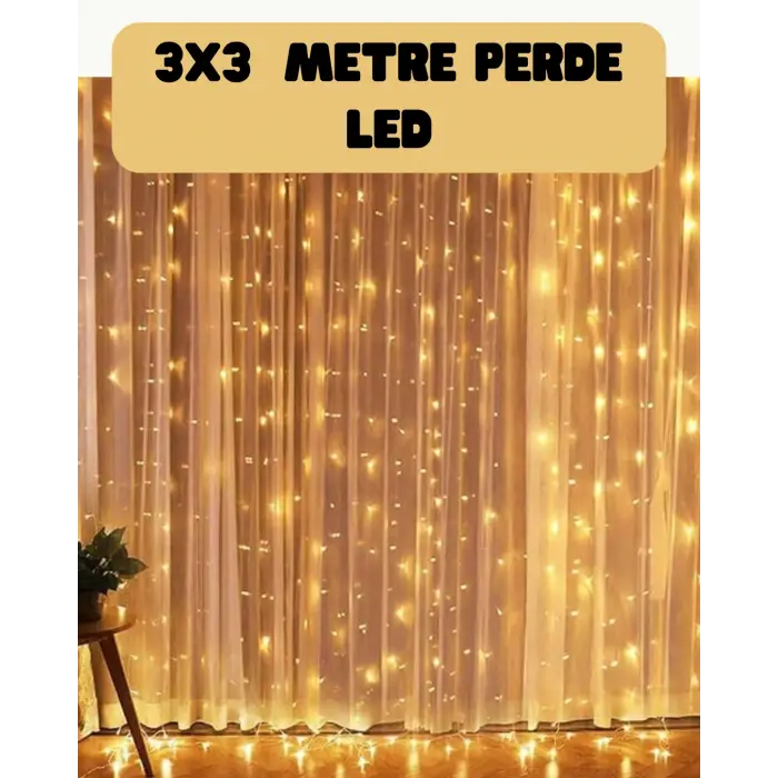 3x3 Metre Perde LED Işık Sıcak  Şelale Tasarım Dekoratif Aydınlatma