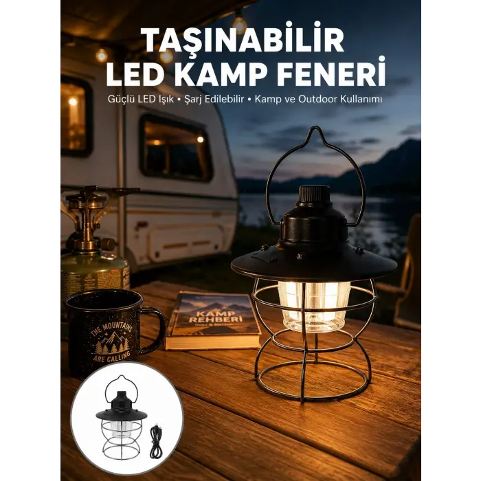 4 Fonksiyonlu Dekoratif Kamp Lambası – Tungsten Ampul, USB Çıkışlı Yeni Nesil