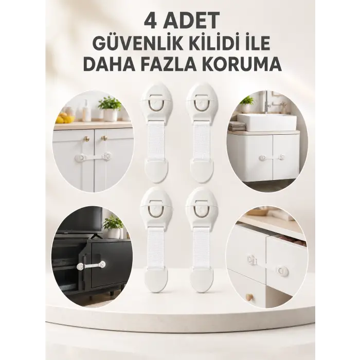 4lü Esnek Kayışlı Çocuk Güvenlik Kilidi Pratik ve Güvenli Kullanım