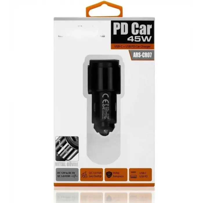 45W PD USB Oto Şarj Kafa Hızlı Şarj Çakmaklık Adaptörü, USB-C ve USB-A Çıkışlı, iPhone ve Android Uyumlu