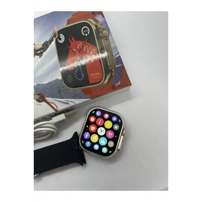 49 mm Ekranlı Siyah Silikon Kordonlu Akıllı Saat, Nabız Sensörü ve Sesli Görüşme Özellikli
