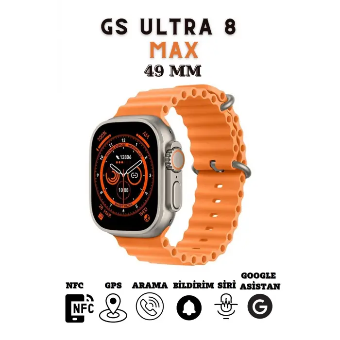 49mm Ekranlı, GPS ve Nabız Sensörlü, Suya Dayanıklı, Titanyum Kordonlu Akıllı Saat