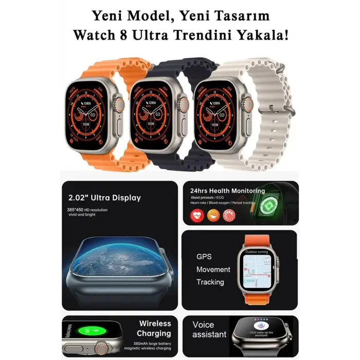 49mm Ekranlı, GPS ve Nabız Sensörlü, Suya Dayanıklı, Titanyum Kordonlu Akıllı Saat