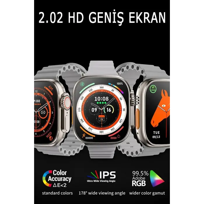 49mm Ekranlı, GPS ve Nabız Sensörlü, Suya Dayanıklı, Titanyum Kordonlu Akıllı Saat