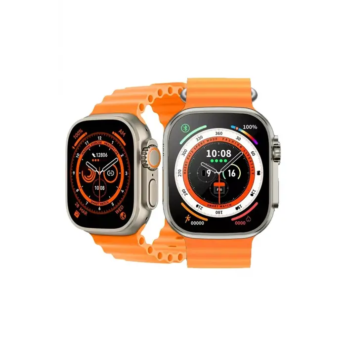 49mm Gümüş Kasa Kilitli Vidalı Turuncu Silikon Kordon SIM Kartlı GPS Nabız Sensörlü Akıllı Saat