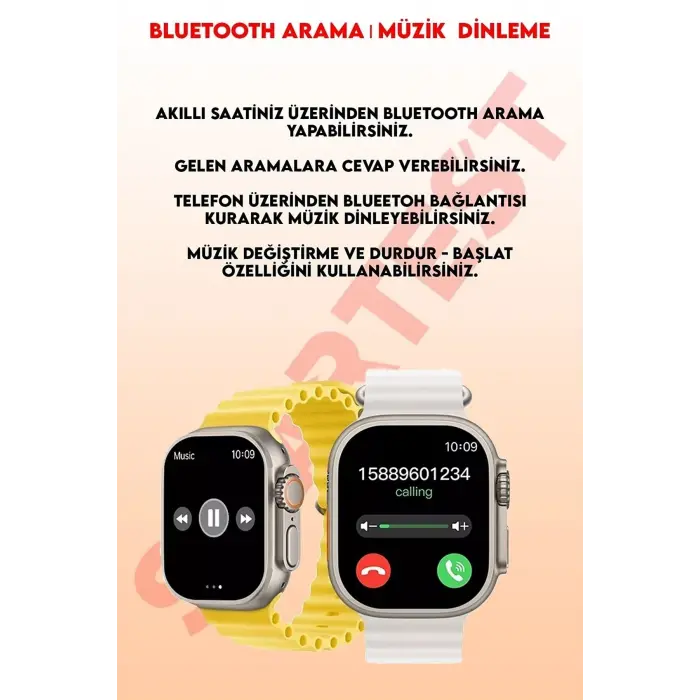 49mm Gümüş Kasa Kilitli Vidalı Turuncu Silikon Kordon SIM Kartlı GPS Nabız Sensörlü Akıllı Saat