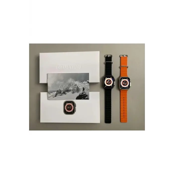 49mm Gümüş Kasa Kilitli Vidalı Turuncu Silikon Kordon SIM Kartlı GPS Nabız Sensörlü Akıllı Saat