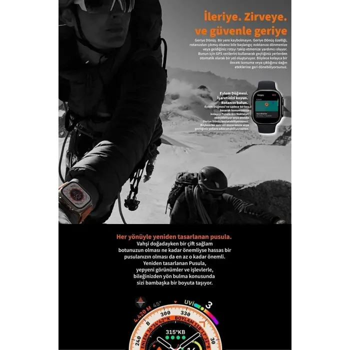 49mm Gümüş Kasa ve Turuncu Çelik Kordonlu Akıllı Saat - Nabız, GPS, Uyku Takibi Özellikli
