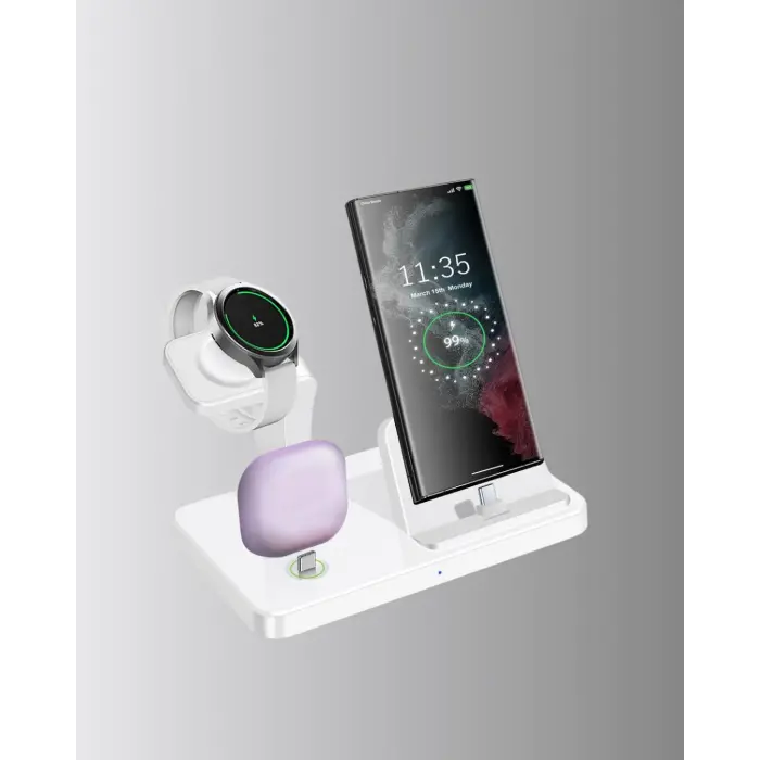 4’lü Kablosuz Şarj Standı iPhone Watch ve AirPods Çoklu Şarjlı