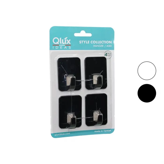 4pcs Cloud Askı No-2 Siyah - Beyaz Plastik Yapışkanlı Montaj Bx40