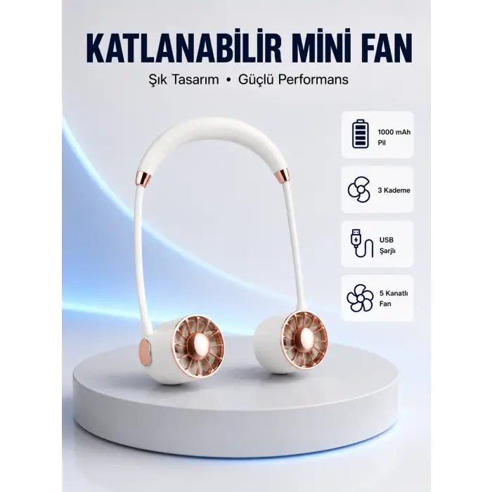 5 Kanatlı Sessiz Mini Fan 3 Vitesli Katlanabilir Asılabilir