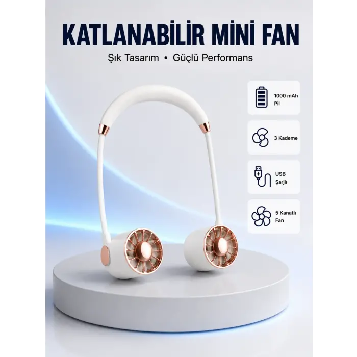 5 Kanatlı Sessiz Mini Fan 3 Vitesli Katlanabilir Asılabilir