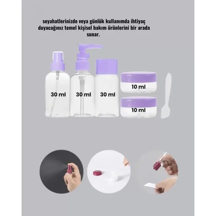 5 Parça Seyahat Kişisel Bakım Seti Şişe Sprey Krem Kutulu Yeni Nesil