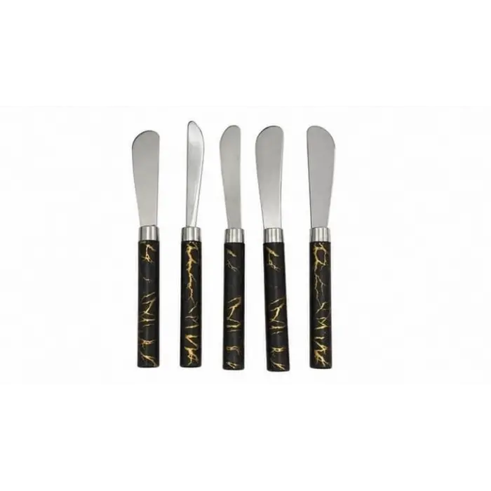 5 Parça  Uzun Kahvaltı Bıçak - Siyah Mermer Desen Saplı 16.5 Cm Bx40