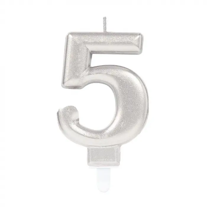 5 Rakam Mum Gümüş Renk Bx40
