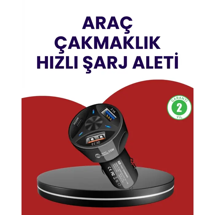 55W PD ve Quick Charge 3.0 Destekli Polygold Araç Şarj Adaptörü