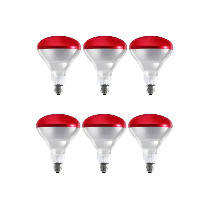 (6 Adet) 250W Kızılötesi Isıtıcılı Hayvan Isıtma ve Kuluçka Lambası (Kırmızı Işık) E27 (Kalın Duy)