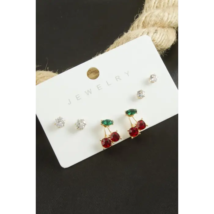 6 Adet Kiraz Zirkon Taşlı Küpe