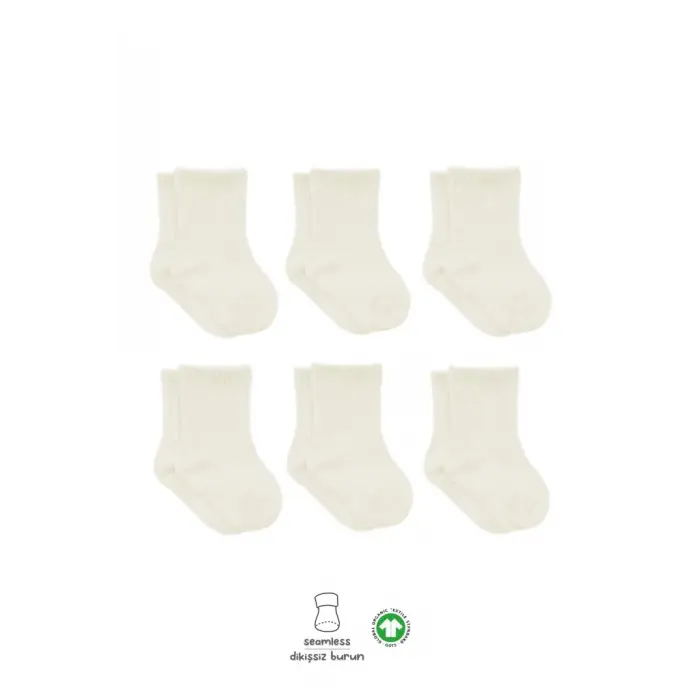 6Lı Basic Penye Soket Çorap 10101 Ekru